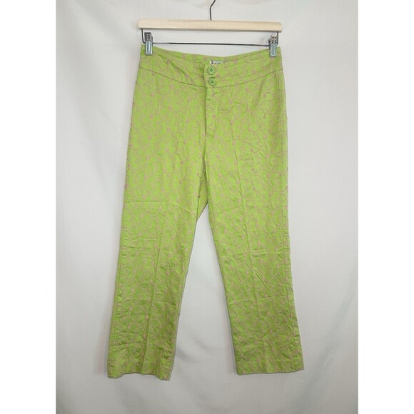 Will's River Co. VTG Green Pink Floral Embroidered Pants Retro Bright‎ Women's 8 - Picture 1 of 12